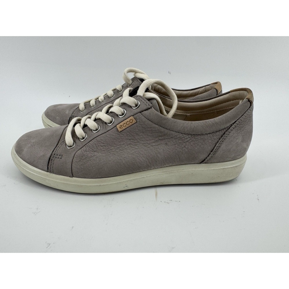 ECCO Soft 7 Women 39 8 Taupe Nubuck Leather Low Top Sneakers Lace Up Shoes - Picture 2 of 10